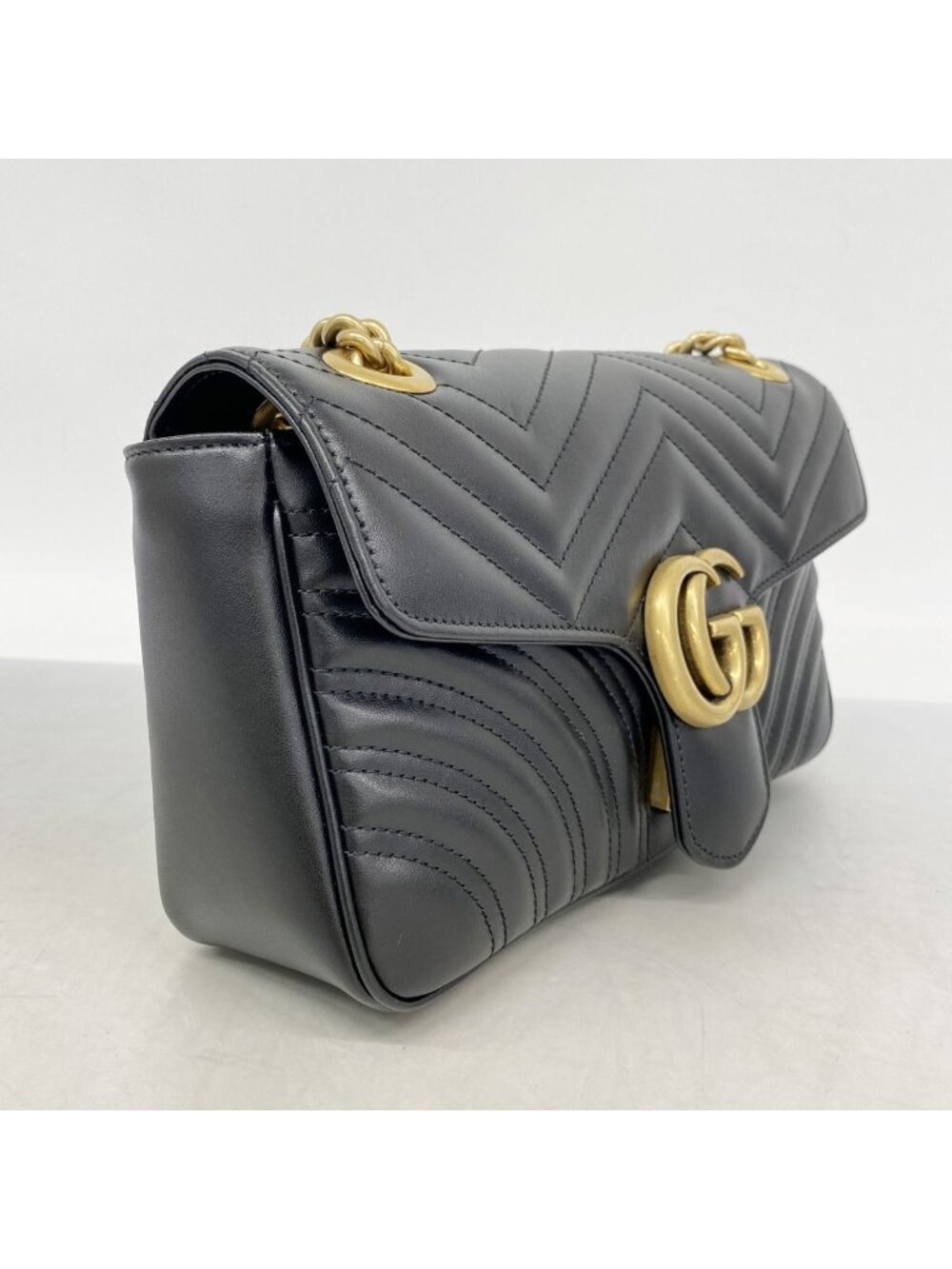 Gucci Shoulder Bag GG Marmont Leather Black Gold - Picture 2 of 12